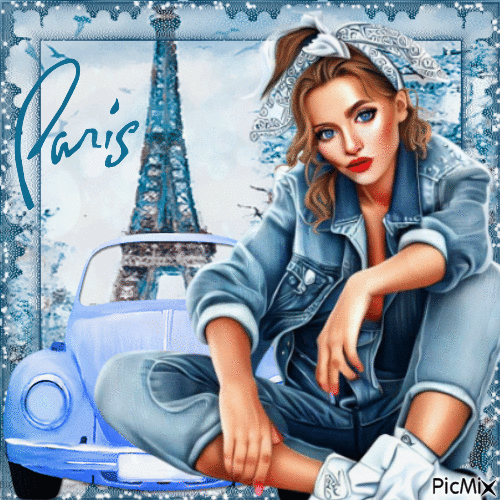 Woman in Paris her car - Бесплатный анимированный гифка