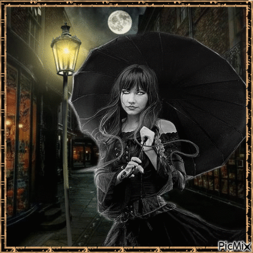 Gotische Frau mit Regenschirm - GIF animasi gratis