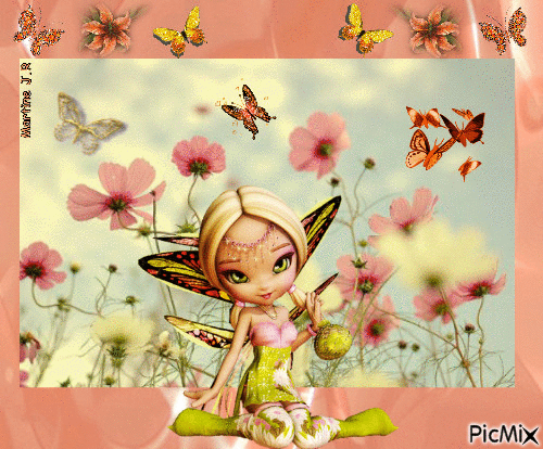 Petite fée dans un champs de fleurs - Bezmaksas animēts GIF