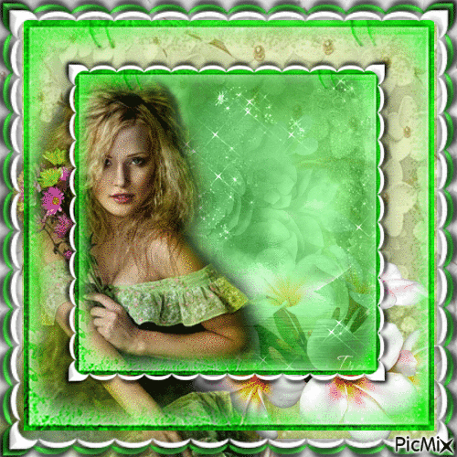 vert et blanc jeune femme sauvage - Gratis geanimeerde GIF