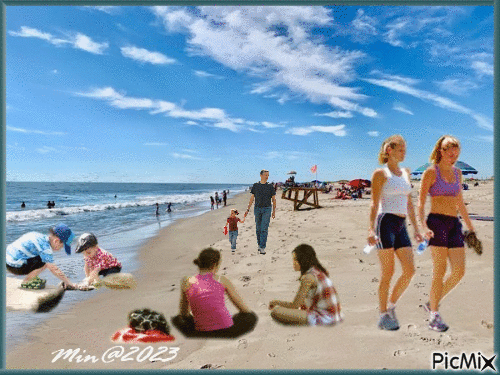 barn och vuxna på stranden - Free animated GIF