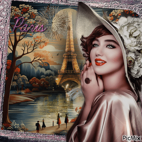 Vintage mujer en París - GIF animado gratis