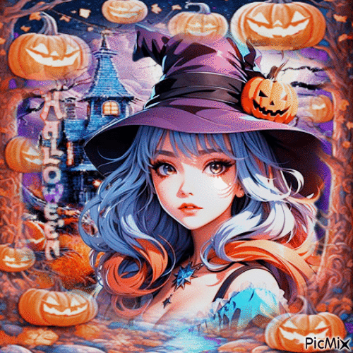 Halloween anime girl - GIF animasi gratis