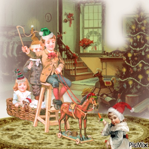 Vintage Christmas children - gratis png