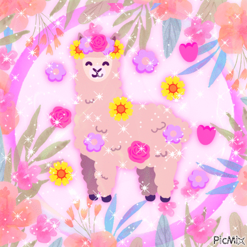 alpaca in flowers - GIF animé gratuit