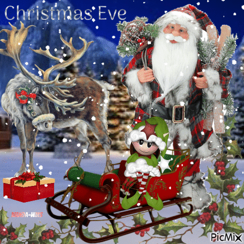 -christmas eve-santa-deer - 無料のアニメーション GIF
