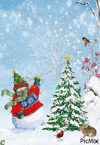 Snowman's Windy Day - Free animated GIF