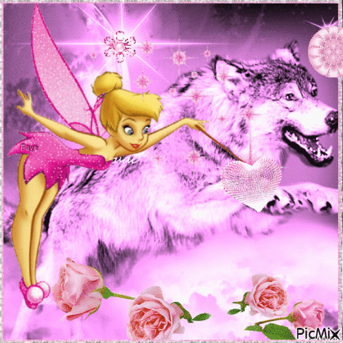 Loup & fée rose - GIF animate gratis