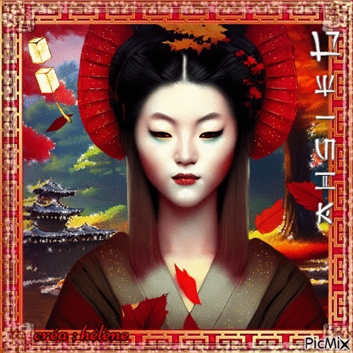 Portrait d'une geisha - Zdarma animovaný GIF