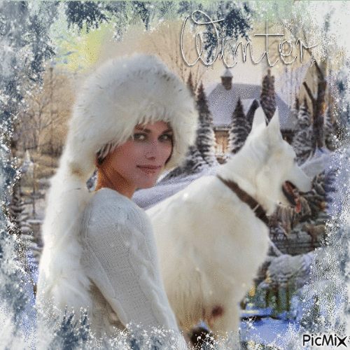 Mujer en invierno con sombrero blanco - Gratis geanimeerde GIF