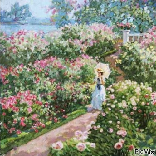 Femme se promène dans un jardin - ilmainen png