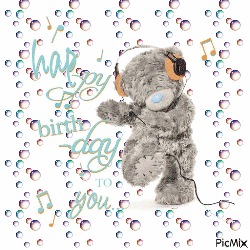 Happy Birthday to you. Teddy, music - GIF animate gratis