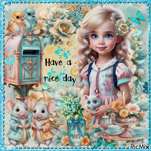 Have a Nice Day. Girl playing - GIF animasi gratis