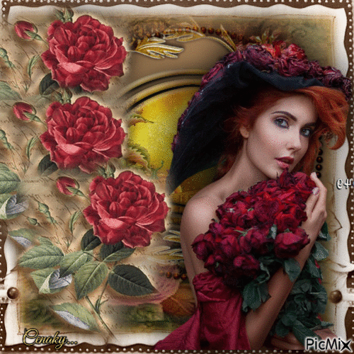 Femme avec des roses - Vintage