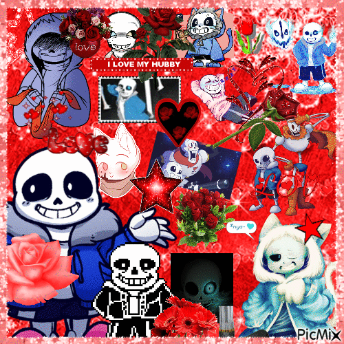 sans red flowers and hearts - 免费动画 GIF