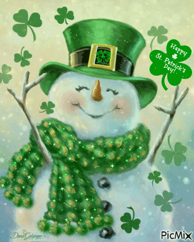 St. Pat's Day Snowman - Free animated GIF