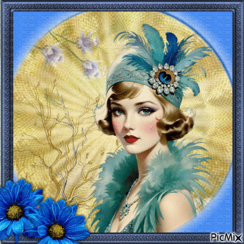 Femme en bleu et doré. - Free animated GIF