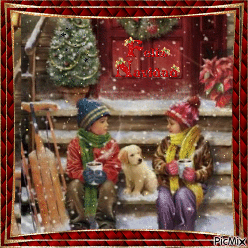 Feliz Navidad - Niños vintage - Безплатен анимиран GIF