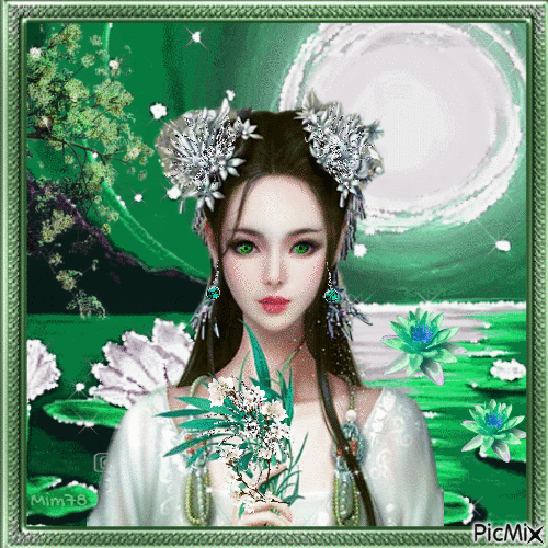 fille et fleurs de lotus - GIF animado grátis