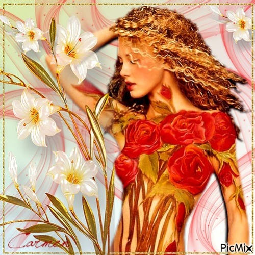 Body Painted with Roses - Free PNG