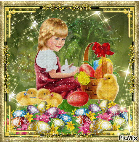 Girl and her Easter basket. - Free animated GIF