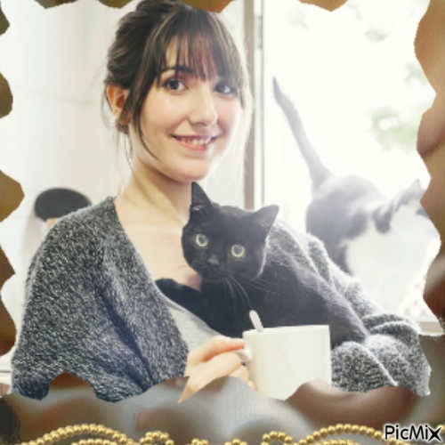 Portrait de Femme et de chats - png gratis