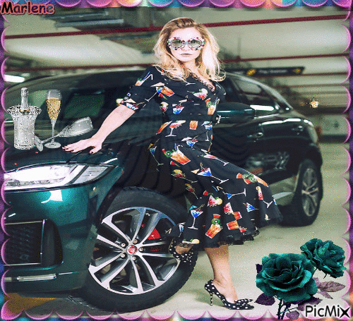 Portrait Woman Car Colors Deco Glitter Fashion Glamour  Flowers - GIF animado grátis
