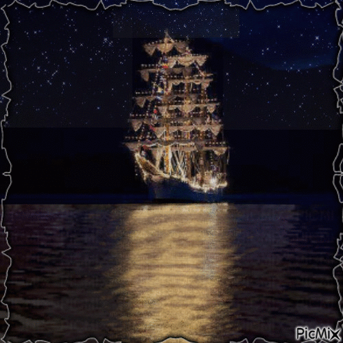 Ship by night - Free animated GIF