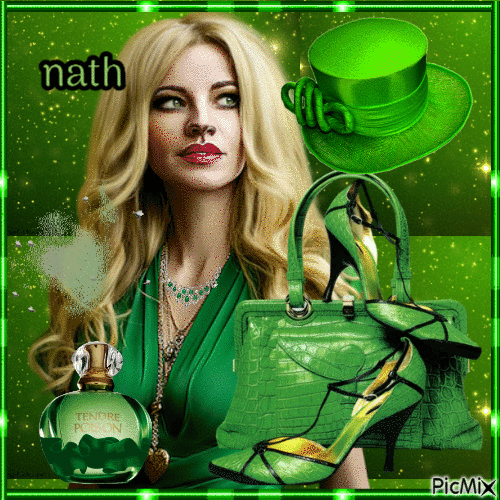 Femme et ses accessoires en vert,concours - Δωρεάν κινούμενο GIF