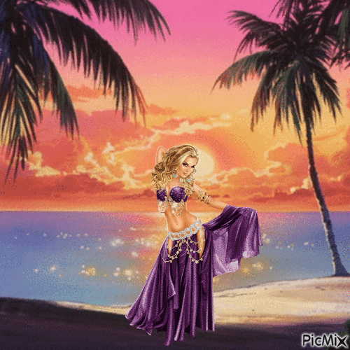 Belly dancer at the beach - Free animated GIF