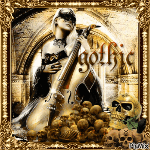 Gothic woman with skulls - Free animated GIF