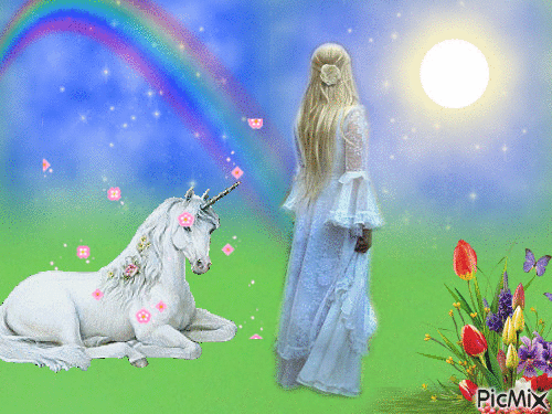 Femme et licorne ♥ - GIF animé gratuit