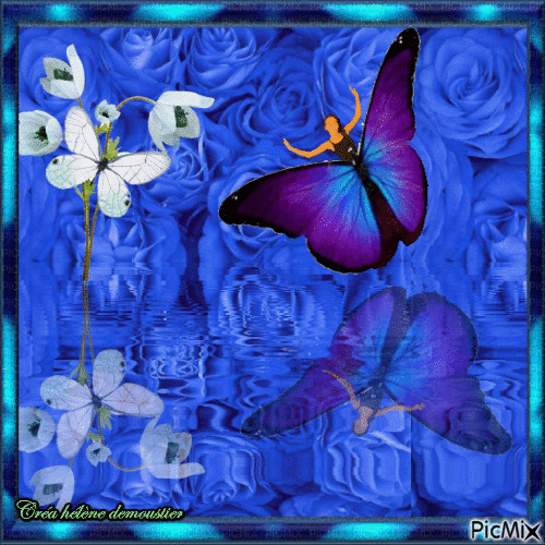 HD femme papillon en reflet sur fond bleu - GIF animado grátis