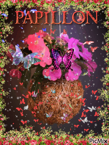 Papillons et fleurs - GIF animé gratuit