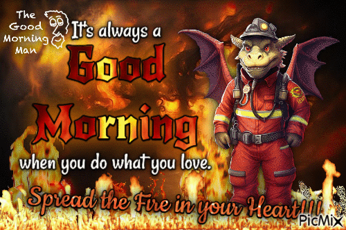Firefighter Dragon of Good Morning - Gratis animerad GIF