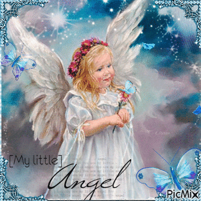 little angel with butterflys - Бесплатни анимирани ГИФ