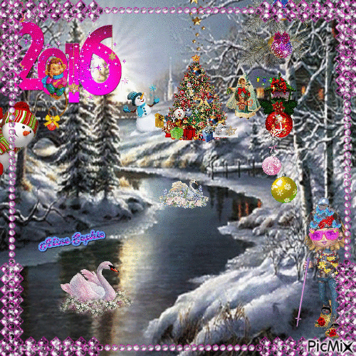 HAPPY MERRY CHRISTMAS AND HAPPY NEW YEAR_WITH SNOWMAN BY ALINE SOPHIE - Darmowy animowany GIF