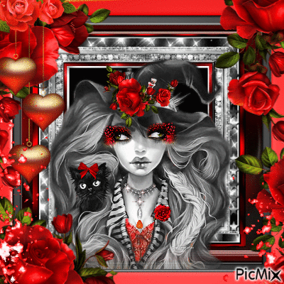 witch red roses - Бесплатный анимированный гифка