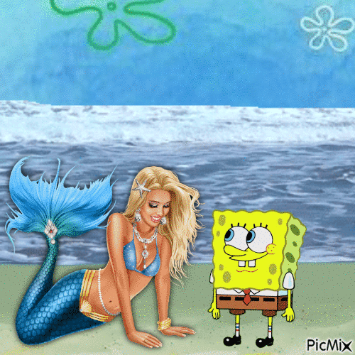 Spongebob with Pearl the mermaid - Nemokamas animacinis gif