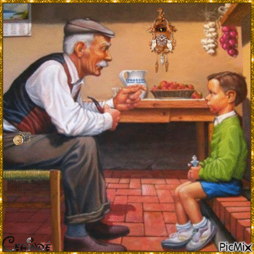 Dans la cuisine avec grand père - Zdarma animovaný GIF