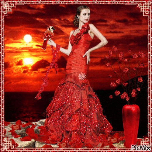 Kırmızı Elbiseli Bayan - Free animated GIF
