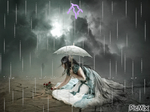 la fille et la pluie - Безплатен анимиран GIF