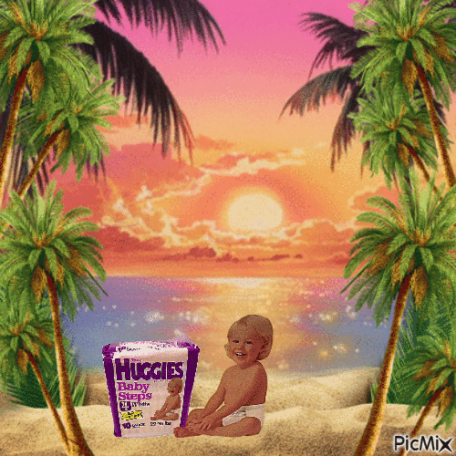 Painted baby at beach - GIF animate gratis