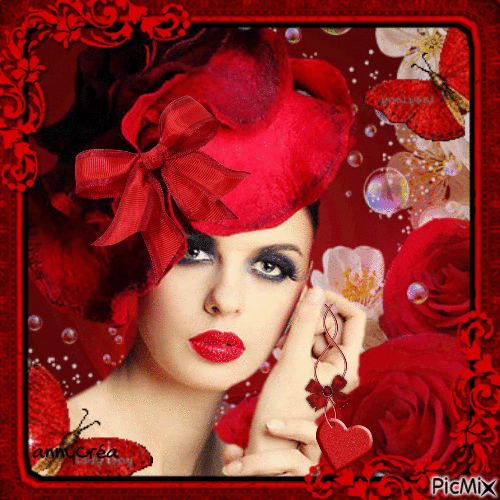 Portrait femme en rouge - Gratis animerad GIF