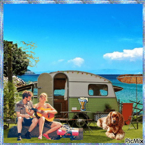 Paar Camping am Strand - Free animated GIF