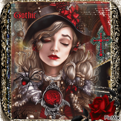 Portrait gothique en rouge et noir - Free animated GIF