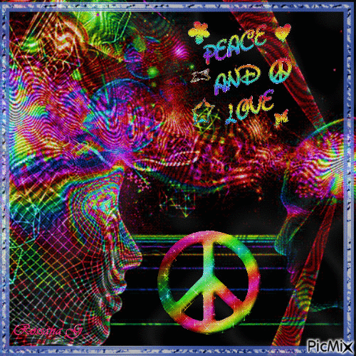 Peace & love en couleur - Free animated GIF