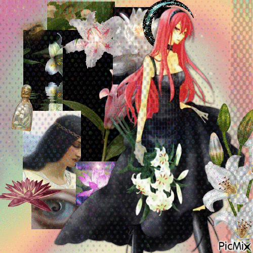 megurine luka with lilies - 無料のアニメーション GIF