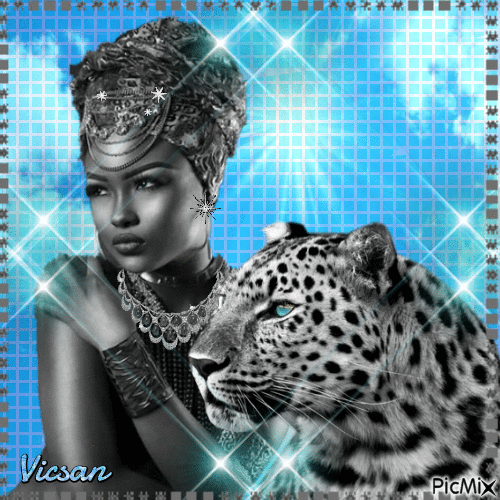 Leopardo y belleza africana - GIF animado gratis
