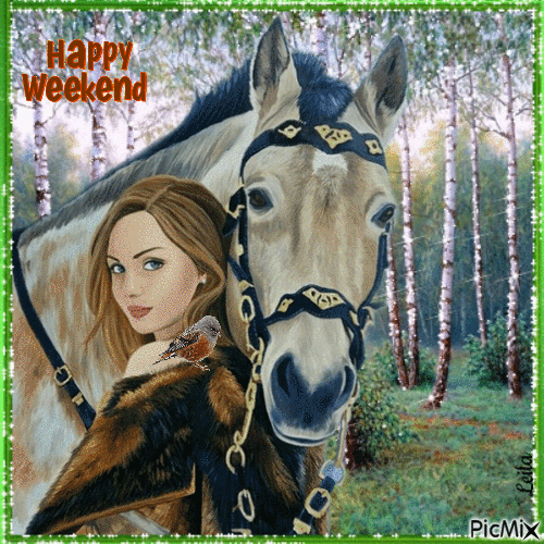 Happy Weekend. Girl with her horse